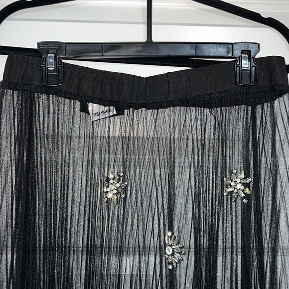 NWT! AKIRA Black Tulle Coverup Chrystal Embellished Rhinestone Maxi Ruffle Pleat - Picture 10 of 10